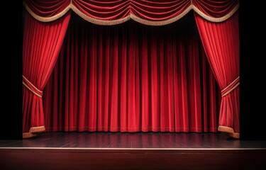 Red theater curtain. Luxurious silky velvet tiled drapes texture.