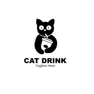 cat drink logo design concept