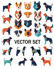 Vector illustration of dogs silhouettes.Vector collection of multi-colored silhouettes of dog breeds.