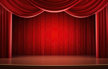 Red theater curtain. Luxurious silky velvet tiled drapes texture.