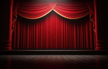 Red theater curtain. Luxurious silky velvet tiled drapes texture.