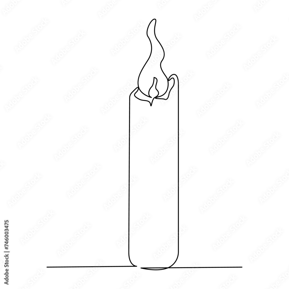 Poster continuous one line drawing art of candle light. candle one line drawing white background. candle on