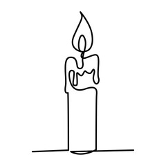 Continuous one line drawing art of candle light. Candle one line drawing white background. Candle one line icon vector illustration.