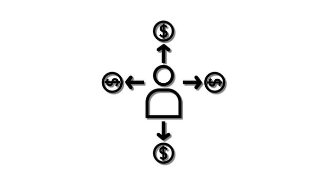 Animated accountant icon including a dollar sign with parson, designed in flat icon style, finance concept icon. Money, finance, payments.Motion graphics.