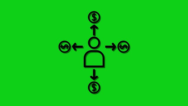 Animated accountant icon including a dollar sign with parson, designed in flat icon style, finance concept icon. Money, finance, payments.Motion graphics.