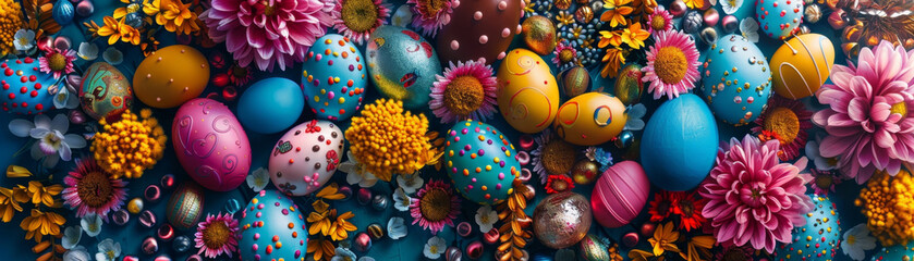 Obraz na płótnie Canvas Easter Floral Arrangement with Painted Eggs