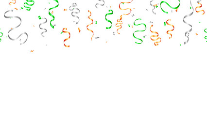 banner orange, green, silver colors ribbon and confetti with St. Patricks Day party invitation design