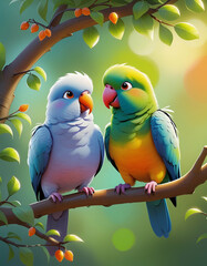 couple of parrots cartoon funny lovely cute 