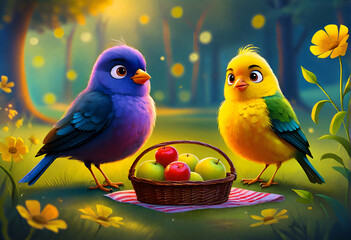 couple of parrots cartoon funny lovely cute 