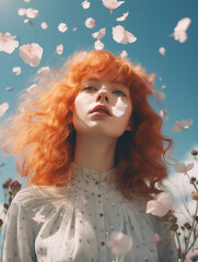 Whispers of Spring: A Portrait Amidst Floating Blossoms
