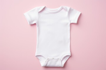 Modern and minimalistic white baby bodysuit mockup against a pink background, perfect for product presentations