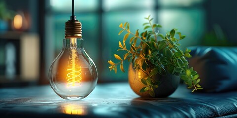 An energy-saving idea exhibiting contemporary LED lighting. Generative Ai. - obrazy, fototapety, plakaty
