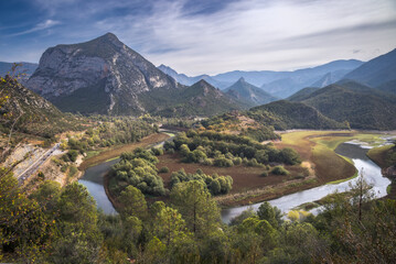 River Segre passing through a valley at Coll de Nargo, Catalonia