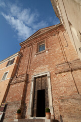 Fototapeta na wymiar Facade Close-up View Cathedral in Sirolo, Ancona - Italy (Church of San Nicolo di Bari)