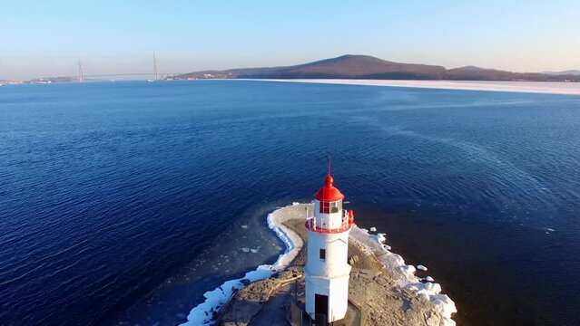 Seascape with a lighthouse. Vladivostok, Russia