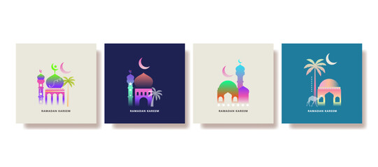Modern Islamic greeting card set template with ramadan for social media post  media banner. vector illustration