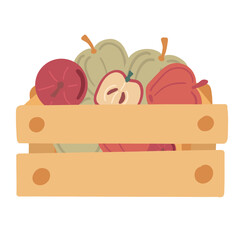 Harvest apples in a box flat design on white background