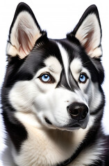  close-up portrait of a husky dog on isolated white background