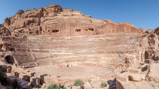 The carved sandstone theater in Petra, Jordan