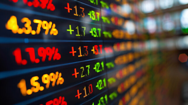 High-Speed Stock Market Ticker Scrolling: Capturing the Fast-Paced Nature of the Financial World with Quarterly Results and Global Market Trends