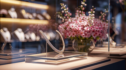 Diamond bracelet on display at a luxurious jewel store