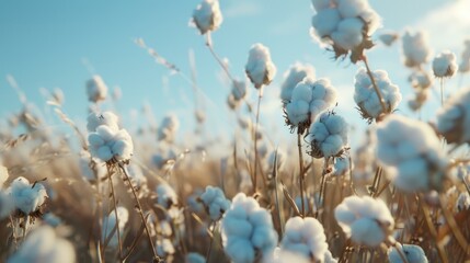 White cotton agriculture field with sky background