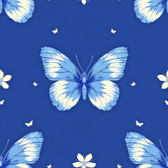 blue Butterfly seamless tile pattern background, ai generated