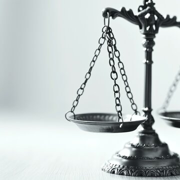 Scales of justice on a light background. Justice concept. Court, decision, balance. 