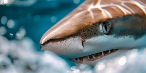 Sharks close up on a blurred background.