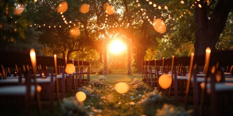 Sun Shining Through Trees at Wedding