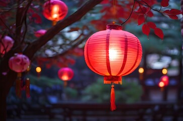 chinese new year lantern in chinese temple.generative ai