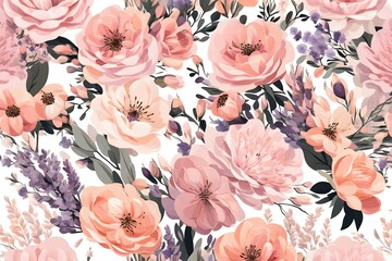 Vector floral bouquet design garden pink peach lavender creamy powder pale Rose wax flower - obrazy, fototapety, plakaty