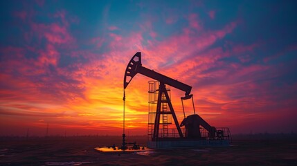 Oil Pump Amidst a Sunset
