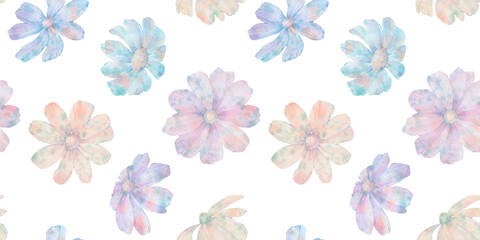 Fototapeta premium blue delicate flowers isolated on white background, seamless botanical pattern