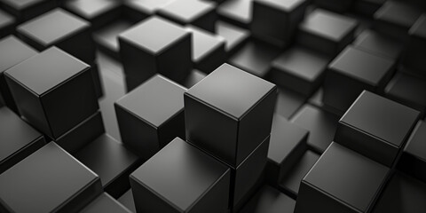 3D black cubes shape pattern background (6) - obrazy, fototapety, plakaty