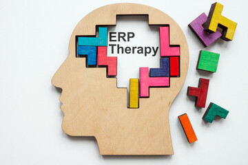 ERP therapy, Exposure and Response Prevention. Head model with colored cubes.