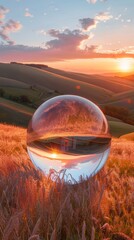 Crystal Ball in Field at Sunset