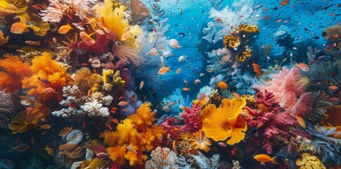 Naklejka na ściany i meble Vibrant Coral Reef Teeming With Fish