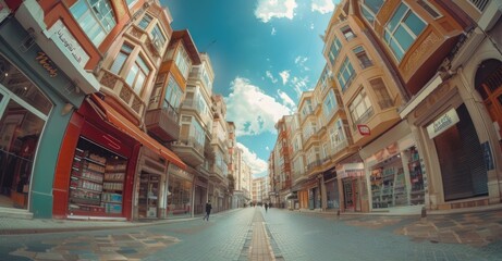 Wide Angle View of Street With Buildings