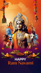 Ram Navami Ilustration Background for Social Media, Space Text