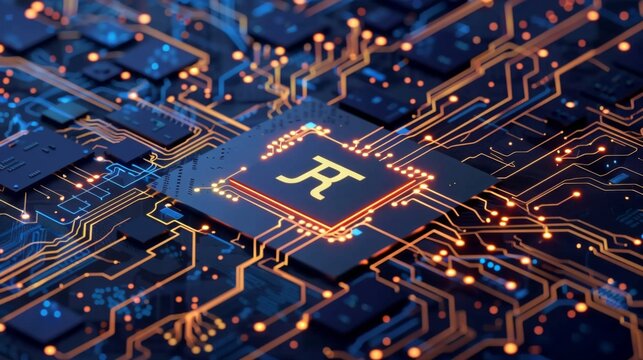Futuristic AI chipset with glowing circuits and quantum computing elements