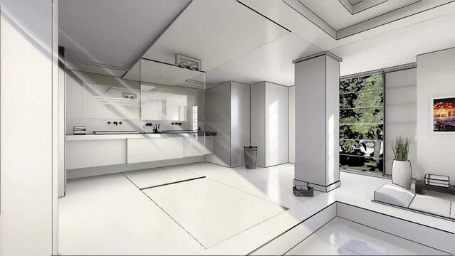 Luxurious Spa style bathroom project from draft to final rendering