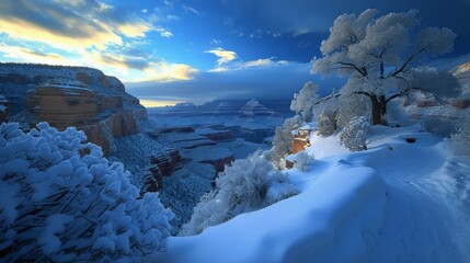 Snow Covered Cliff With Tree in Foreground