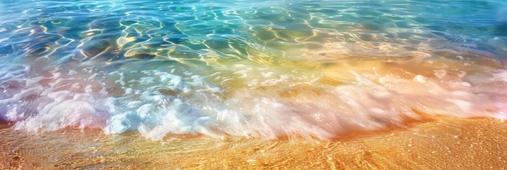 Fotobehang Mesmerizing Seaside Serenity, Abstract Blur of Light on Clear Ocean Waters Creates a Colorful Close-Up Background © EMRAN