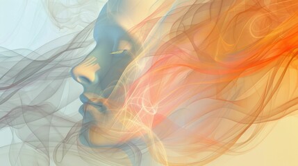 Artistic rendering of a woman's profile enveloped in swirls of vibrant, colored smoke, creating a dreamlike effect.
