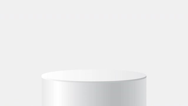 White cylinder pedestal podium rises to the middle of white background. Minimal scene for product display presentation. Vector geometric platform. Stage for showcase. Copy space. 4k animation