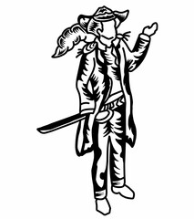 Outline sketch illustration depicting a pirate character complete with stylish clothing