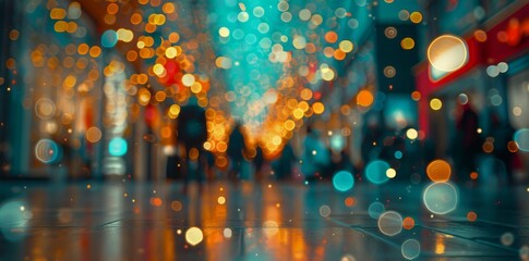 Blurry City Street at Night - obrazy, fototapety, plakaty