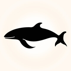 Dolphin black silhouette. Cute swimming dolphin hand drowing vector illustration
