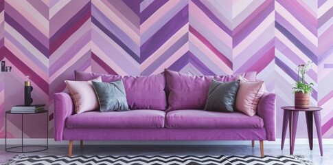 Stylish Purple Couch Against Purple Wall